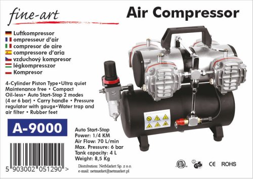 Przejdź do produktu FINE-ART FA-A9000 Kompresor modelarski 4-cylindrowy ze zbiornikiem