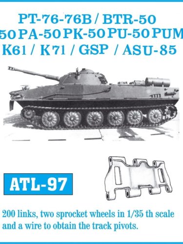 Przejdź do produktu Friulmodel ATL-097 - 1:35 Metalowe gąsienice PT-76 / PT-76B / BTR-50 - 50P - 50PA - 50PK - 50PU - 50PUM / K-61 / K-71 / GSP / ASU-85