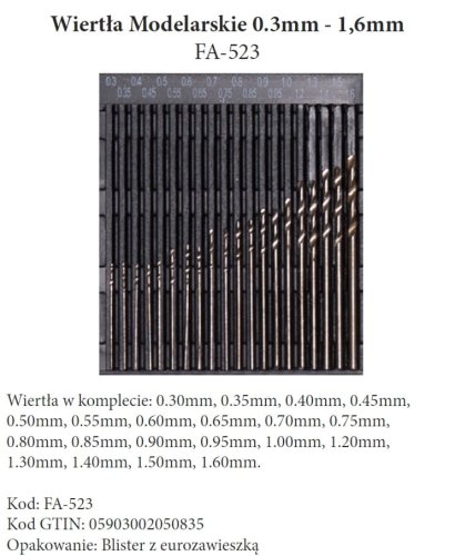 Przejdź do produktu FINE-ART FA-523 - Zestaw wierteł 0,3 - 1,6 mm