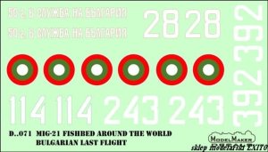 MODELMAKER D72071 - 1:72 MiG-21 Fishbed Around the World Bulgarian last flight
