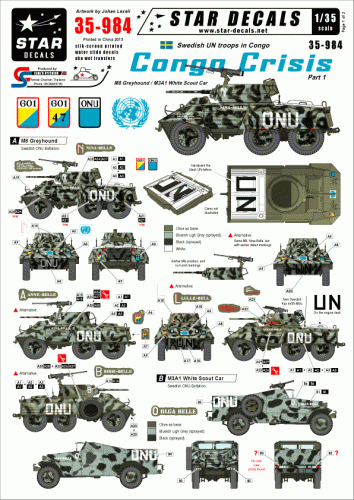 Przejdź do produktu STAR DECALS 35-984 - 1:35 Congo Crisis in 1960s. Swedish UN Greyhound and White Scout Car.