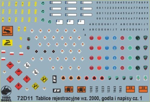 Przejdź do produktu TORO MODEL 72D11 - 1:72 Tablice rejestracyjne wz.2000, godła i napisy eksploatacyjne pojazdów Wojska Polskiego cz.1