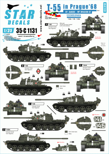 Przejdź do produktu STAR DECALS 35-C1131 - 1:35 T-55 in Prague 1968. Op. Danube - invasion of Czechoslovakia. T-54A, T-55 and T-55A.