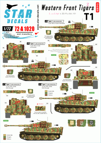 Przejdź do produktu STAR DECALS 72-A1020 - 1:72 Western Front Tigers # 2. 2. and 3. Komp./ s.SS.Pz-Abt. 101 Tiger II.