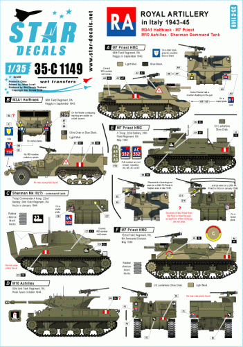 Przejdź do produktu STAR DECALS 35-C1149 - 1:35  Royal Artillery in Italy. M7 Priest, M3 Halftrack, Sherman, M10 Achilles