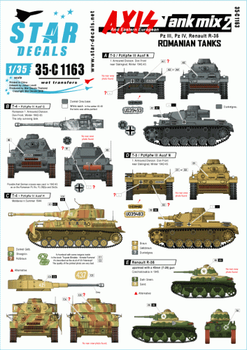 Przejdź do produktu STAR DECALS 35-C1163 - Axis Tank mix # 2. Romanian tanks in WW2, Pz III Ausf N, Pz IV Ausf G / H / J, and R-35.