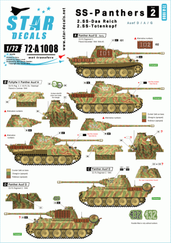 Przejdź do produktu STAR DECALS 72-A1008 - 1:72 SS-Panthers # 2. Das Reich and Totenkopf.
