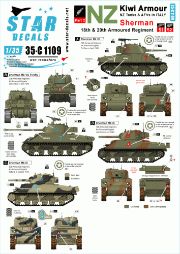 Przejdź do produktu STAR DECALS 35-C1109 - 1:35 Kiwi Armour # 2. Shermans & Firefly - NZ 18th and 20th Armoured Reg.