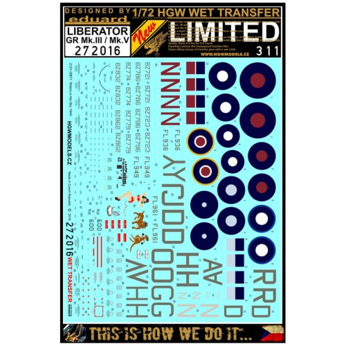 Przejdź do produktu HGW 272016 - 1:72 Liberator GR Mk. III / Mk. V - Stencils
