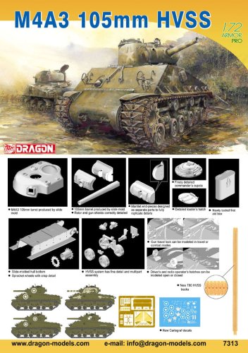 Przejdź do produktu DRAGON 7313 - 1:72 M4A3 Sheman 105mm HVSS
