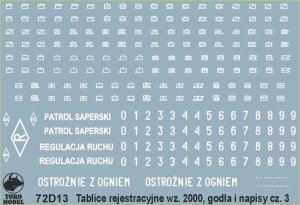 TORO MODEL 72D13 - 1:72 Tablice rejestracyjne wz.2000, godła i napisy eksploatacyjne pojazdów Wojska Polskiego cz.3