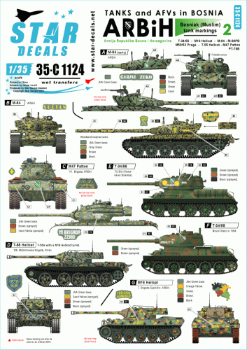 Przejdź do produktu STAR DECALS 35-C1124 - 1:35 Tanks & AFVs in Bosnia # 2. ARBiH M-84, T-34, Hellcat, M-60PB, M47, M53/59 Praga.