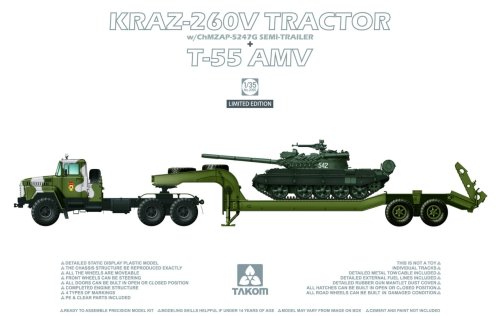 Przejdź do produktu TAKOM 2095 - 1:35 KRAZ-260V Tractor w/ ChMZAP-5247G Semi-Trailer + T-55 AMV - Limited Edition