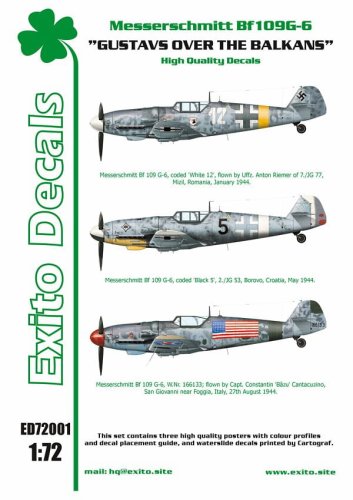 Przejdź do produktu EXITO DECALS ED72001 - 1:72 Gustavs Over The Balkans - Messerschmitt Bf109G-6