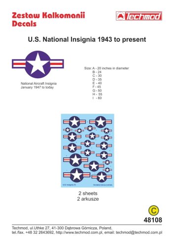 Przejdź do produktu TECHMOD 48108 - 1:48 U.S. National Insignia 1943 to present