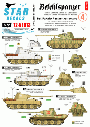 Przejdź do produktu STAR DECALS 72-A1013 - 1:72 Befehlspanzer # 4. Bef.Pz. Panther Ausf D/A/G.