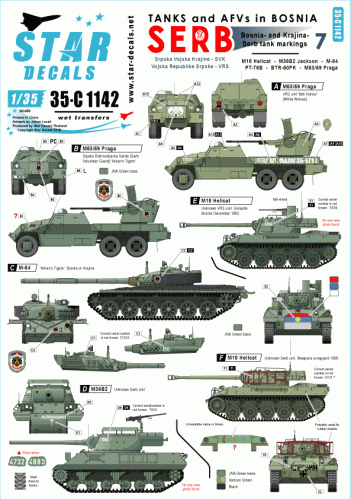 Przejdź do produktu STAR DECALS 35-C1142 - 1:35  Tanks & AFVs in Bosnia # 7. Serbian M84, Hellcat, M36B2, M53/59 Praga, PT-76, BTR-50PK.