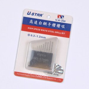 U-STAR UA90250 - Zestaw 10 wierteł - Drill Bit 0,3-1,2mm