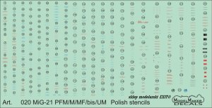 MODELMAKER D72020 - 1:72 MiG-21PFM / M / MF/ bis / UM Polish stencils