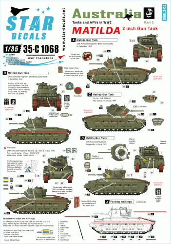 Przejdź do produktu STAR DECALS 35-C1068 - 1:35 Australian Matilda. Matilda 2 inch Gun tank.