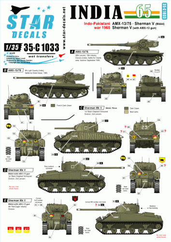 Przejdź do produktu STAR DECALS 35-C1033 - 1:35 India 1965. Indo-Pakistani War of 1965. AMX-13/75, Sherman Mk V.