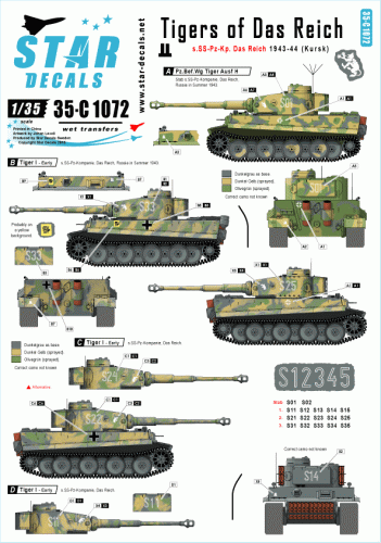 Przejdź do produktu STAR DECALS 35-C1072 - 1:35 Tigers of Das Reich. s.SS-Pz-Kp. Das Reich 1943-44 (Kursk and beyond).