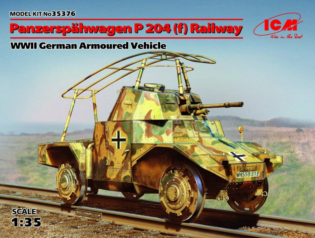 Przejdź do produktu ICM 35376 - 1:35 Panzerspahwagen P 204 (f) Railway, WWII German Armoured Vehicle