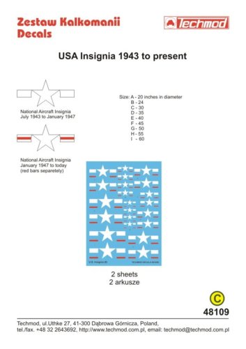 Przejdź do produktu TECHMOD 48109 - 1:48 U.S. National Insignia 1943 to present