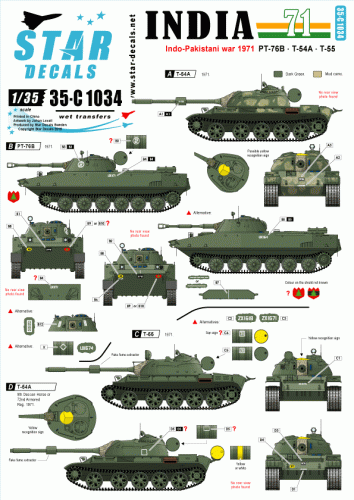 Przejdź do produktu STAR DECALS 35-C1034 - 1:35 India 1971. Indo-Pakistani War of 1971. PT-76B, T-54A, T-55.