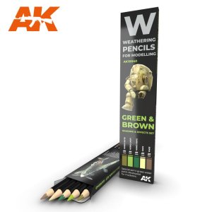 AK INTERACTIVE 10040 - Weathering Pencils - Green & Brown - Shading & Effects Set - zestaw 5 kredek do weatheringu