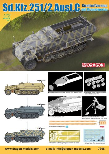 Przejdź do produktu DRAGON 7308 - 1:72 Sd.Kfz.251/2 Ausf.C Rivetted Version mit Granatwerfer
