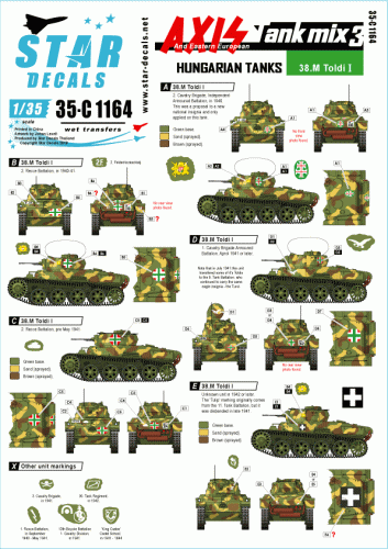 Przejdź do produktu STAR DECALS 35-C1164 - Axis Tank mix # 3. Hungarian tanks in WW2, 38.M Toldi I