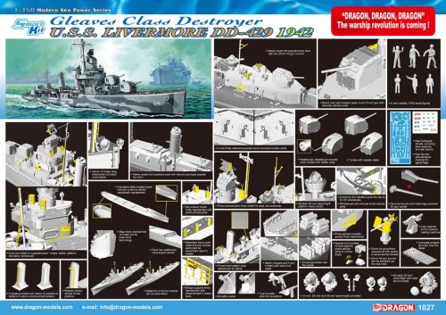 Przejdź do produktu DRAGON 1027 - 1:350 Gleaves Class Destroyer U.S.S. Livemore DD-429 1942