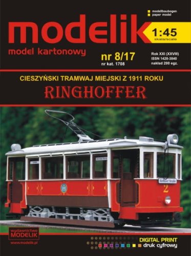 Przejdź do produktu MODELIK 1708 - 1:45 Ringhoffer - Cieszyński (Austro-węgierski) tramwaj miejski z 1911 roku