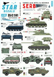STAR DECALS 35-C1141 - 1:35  Tanks & AFVs in Bosnia # 6. Serbian T-34, BRDM-2, M60 PB, TAM-110 truck.