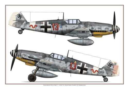 Przejdź do produktu Exito 001 - Plakat Messerschmitt Bf-109 G-6 Red 13 H.Bartels