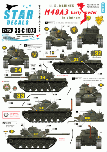 Przejdź do produktu STAR DECALS 35-C1073 - 1:35 M48A3 Early model. US Marines in Vietnam. 1st, 3rd, 5th Tk Bn.