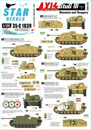 Przejdź do produktu STAR DECALS 35-C1039 - 1:35 Axis/Eastern Europe StuG III # 1. Romania and Hungary.