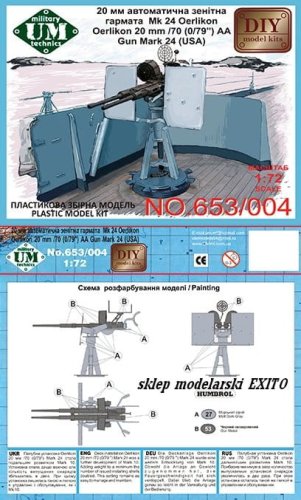 Przejdź do produktu UNIMODELS UM-MT 653 - 1:72 Oerlikon 20mm / 70 (0,79") AA Gun Mk 24 ( USA )