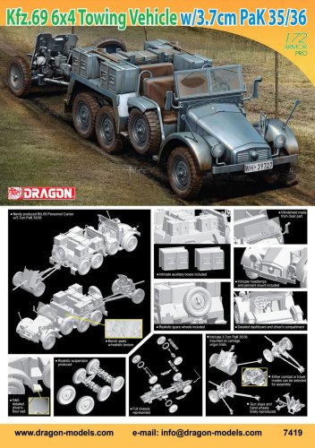 Przejdź do produktu DRAGON 7419 - 1:72 Kfz.69 6x4 Towing Vehicle with 3.7cm PaK 35/36
