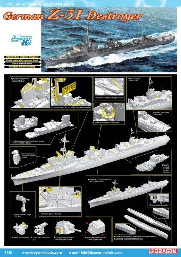 Przejdź do produktu DRAGON 7126 - 1:700 German Z-31 Destroyer