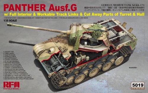 Przejdź do produktu RYE FIELD MODEL 5019 - 1:35 Panther Ausf.G w/ Full Interior & Workable Track Links & Cut Away Parts of Turret & Hull