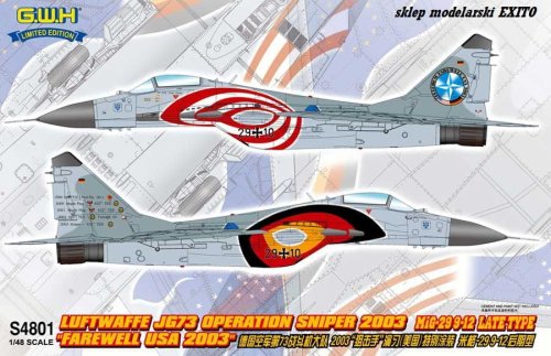 Przejdź do produktu GREAT WALL HOBBY S4801 - 1:48 MiG-29 9-12 Late Type Luftwaffe JG73 Operation Sniper Farewell USA 2003