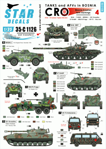 Przejdź do produktu STAR DECALS 35-C1126 - 1:35 Tanks & AFVs in Bosnia # 4. HVO (Croatian) M-84, T-34, Praga, M-60. 2S1, BRDM-2, VW T3.