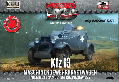 Przejdź do produktu FIRST TO FIGHT 006 -  Wrzesień 1939 - 1:72 Kfz.13 Niemiecki samochód rozpoznawczy - Gazetka w zestawie z modelem