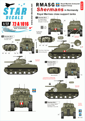 Przejdź do produktu STAR DECALS 72-A1016 - 1:72 RMASG Shermans. Royal Marines Support tanks in Normandy.
