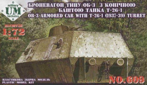 Przejdź do produktu UNIMODELS 609 - 1:72 OB-3 armored railway carriage with T-26-1 w/conic turret ( 1937-39)