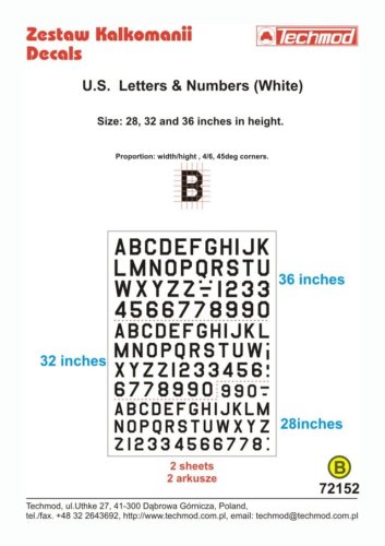 Przejdź do produktu TECHMOD 72152 - 1:72 U.S. Letters & Numbers (White)