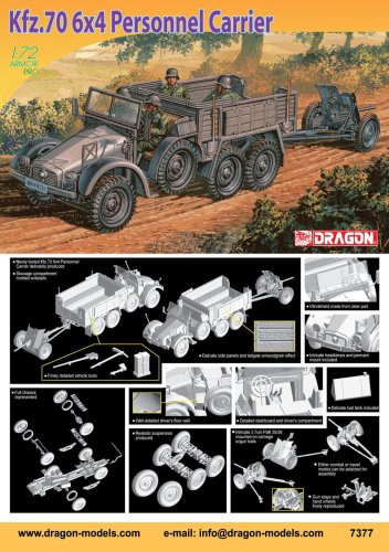 Przejdź do produktu DRAGON 7377 - 1:72 Kfz.70 6x4 Personnel Carrier