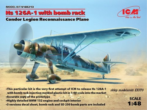 Przejdź do produktu ICM 48213 - 1:48 Henschel Hs 126A-1 with bomb rack  Condor Legion Reconnaissance Plane